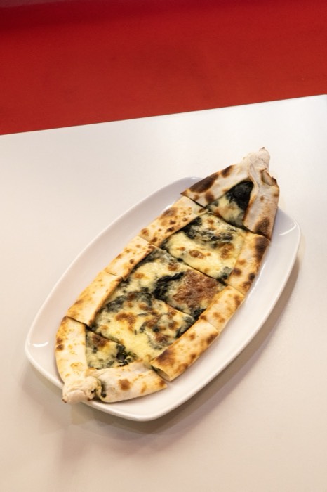 Spinach pide Turkish flatbread
