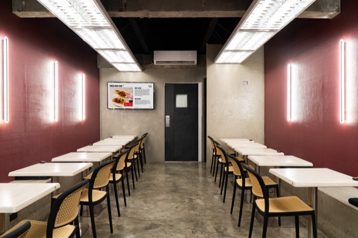 Dining area with menu board